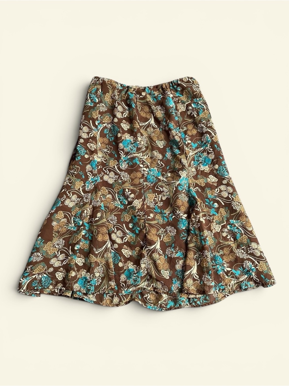 Vintage Y2K JL Studio Brown Floral Midi Skirt Boho Chiffon A-Line Plus Size 18W